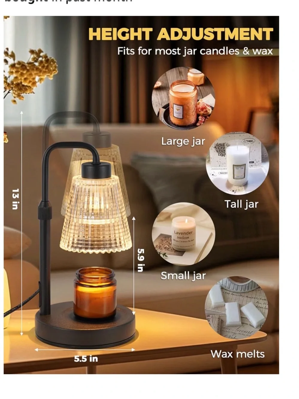 Black Candle Warmer with Clear Glass Shade and round wood base